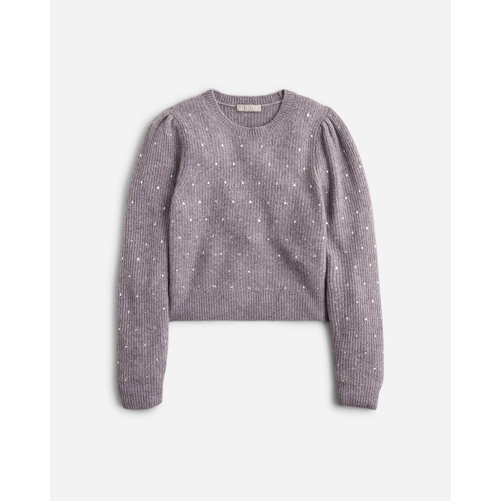 J.Crew Rhinestone Puff Sleeve Merino Wool Alpaca Sweater Gray Size Small